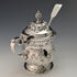 1905 British Antique Sterling Silver & Bluegrass Mustard Pot & Spoon Harrison Brothers